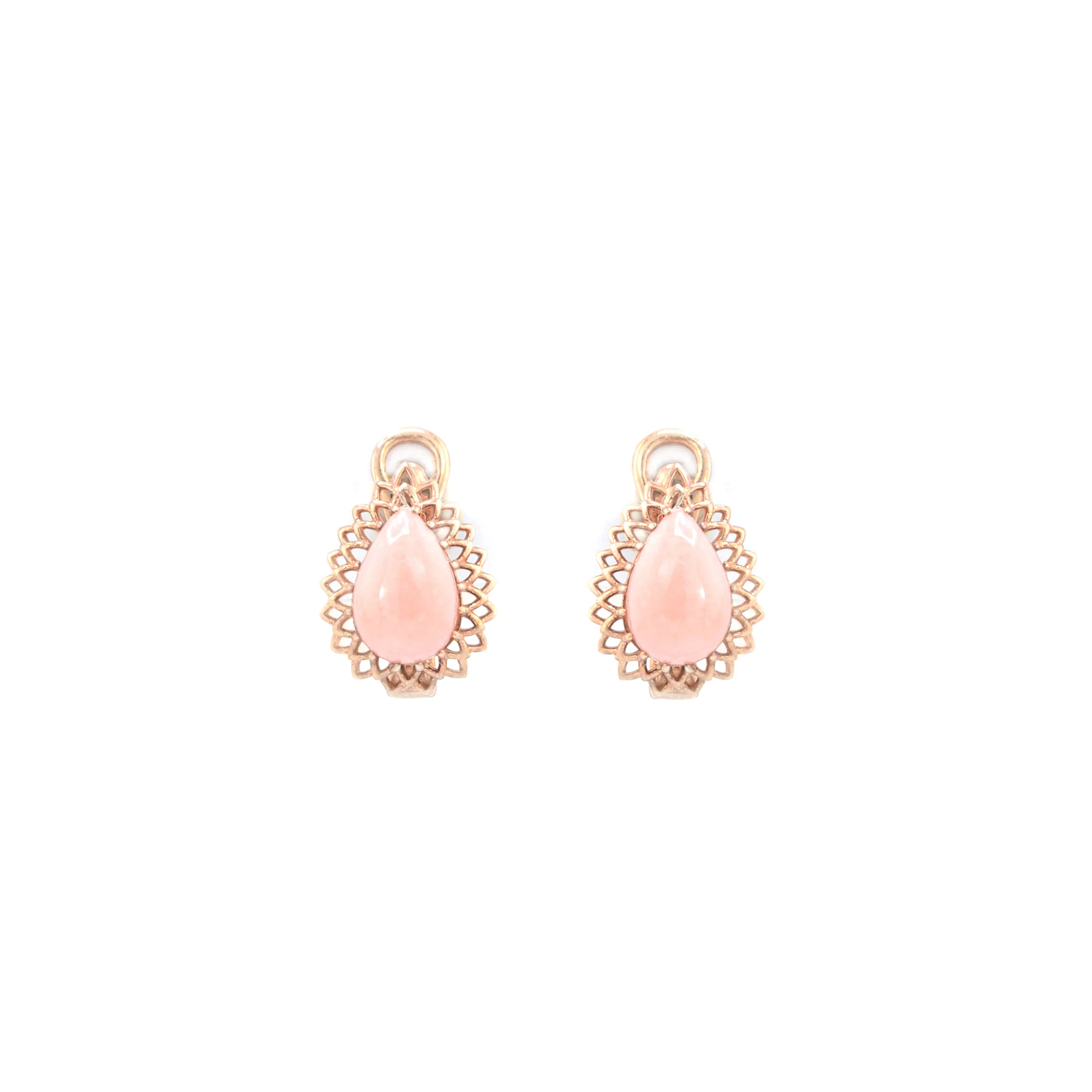 Natural Pink Opal Leverback Silver Earrings