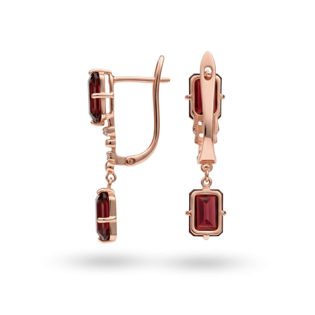 Natural Garnet & White Topaz Sterling Silver Earrings