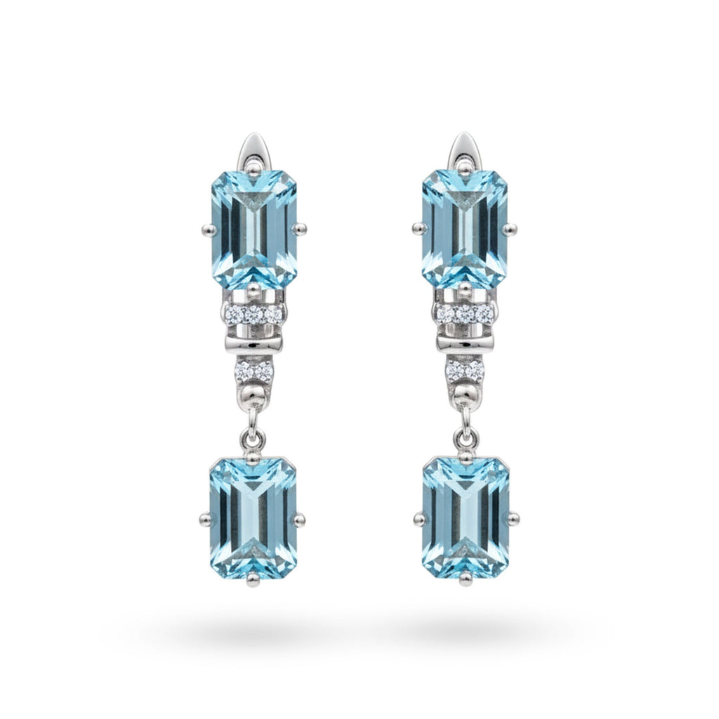 Natural Sky Blue Topaz & White Topaz Sterling Silver Earrings