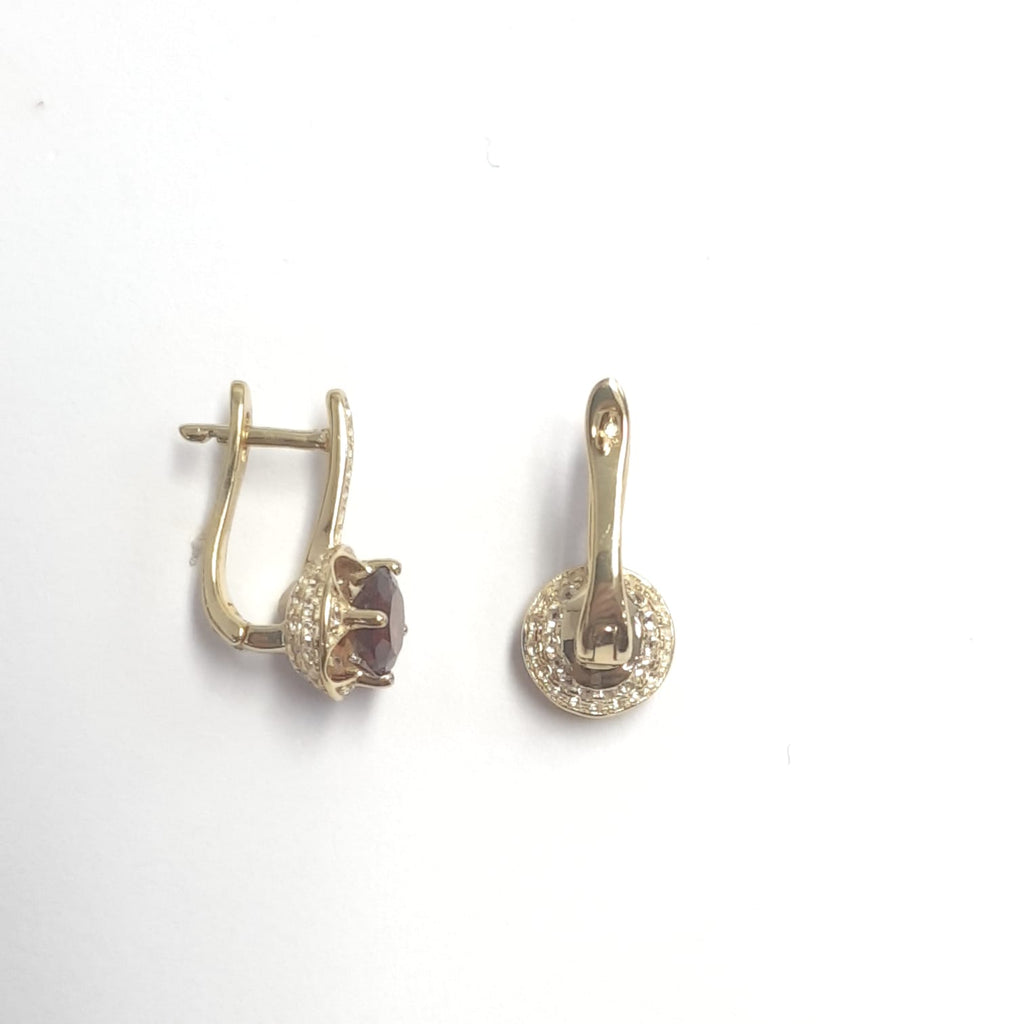 2.30 Ct Round Deep Red Garnet Prong 14K Gold Over Silver Filigree Halo Leverback Drop Earrings