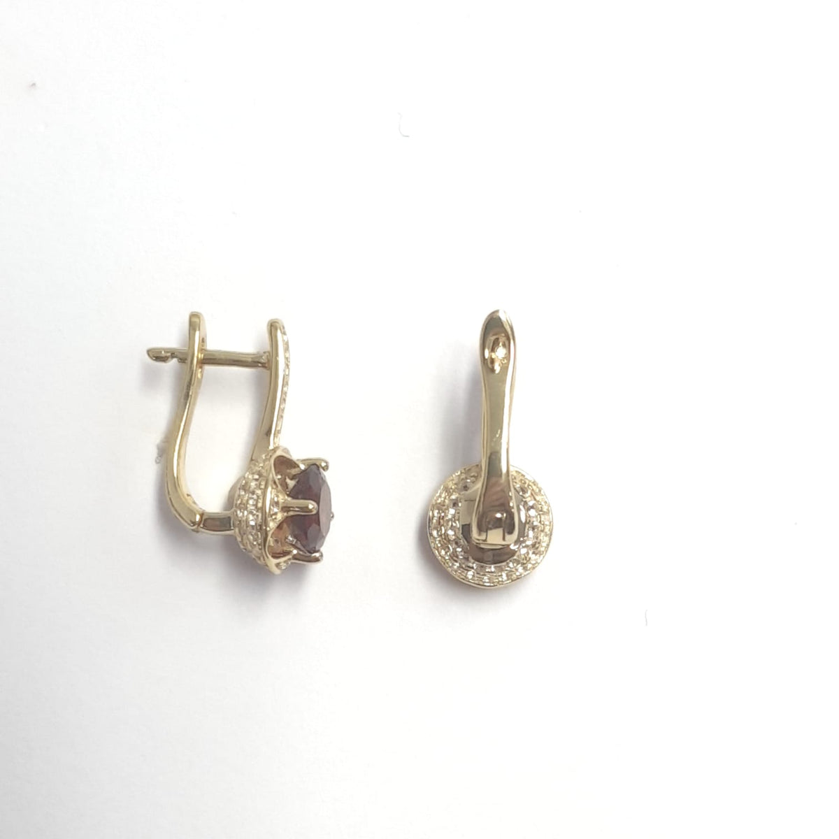 2.30 Ct Round Deep Red Garnet Prong 14K Gold Over Silver Filigree Halo Leverback Drop Earrings