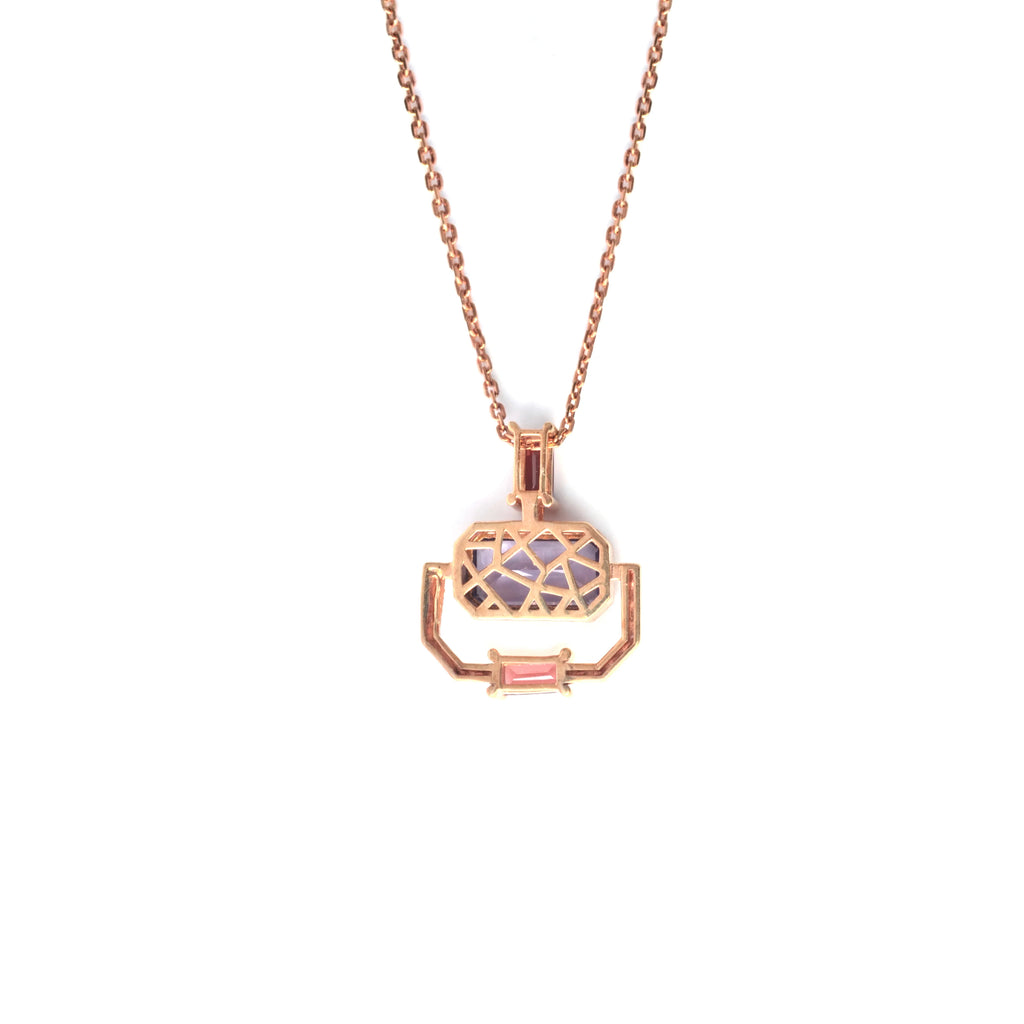 Rose Gold Emerald Cut Natural Amethyst Pendant Necklace