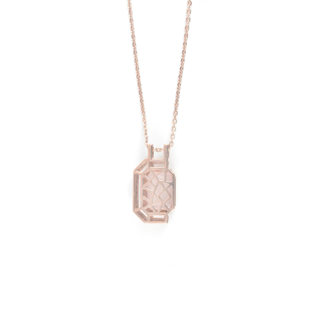 Pink Gold Rose Quartz Emerald Cut Pendant Necklace