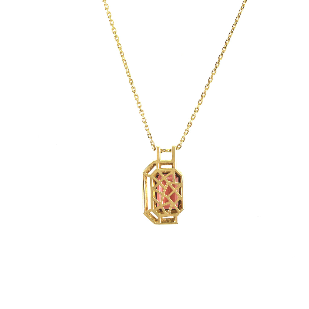 Natural Emerald Cut Red Garnet Pendant Necklace