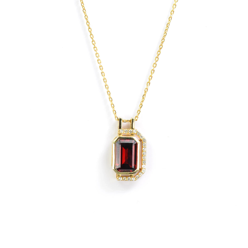 Natural Emerald Cut Red Garnet Pendant Necklace