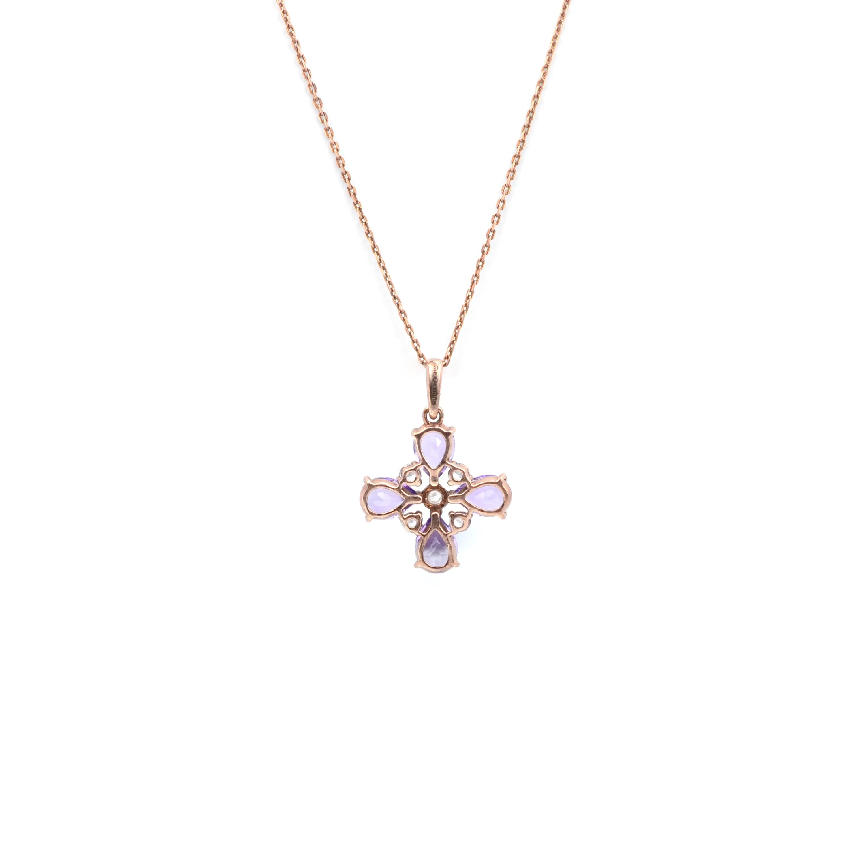 Natural Amethyst Dainty Four Clover Necklace