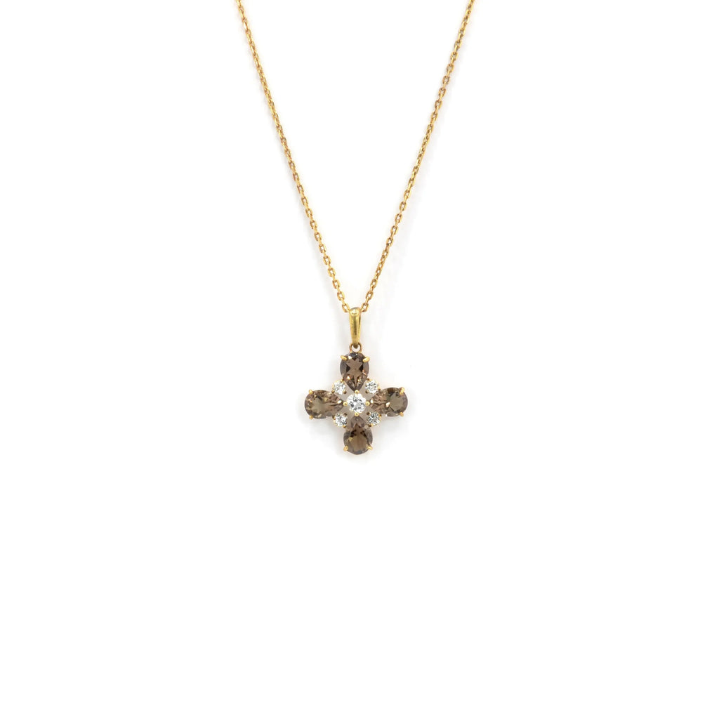 Natural Smoky Quartz Dainty Four Clover Necklace