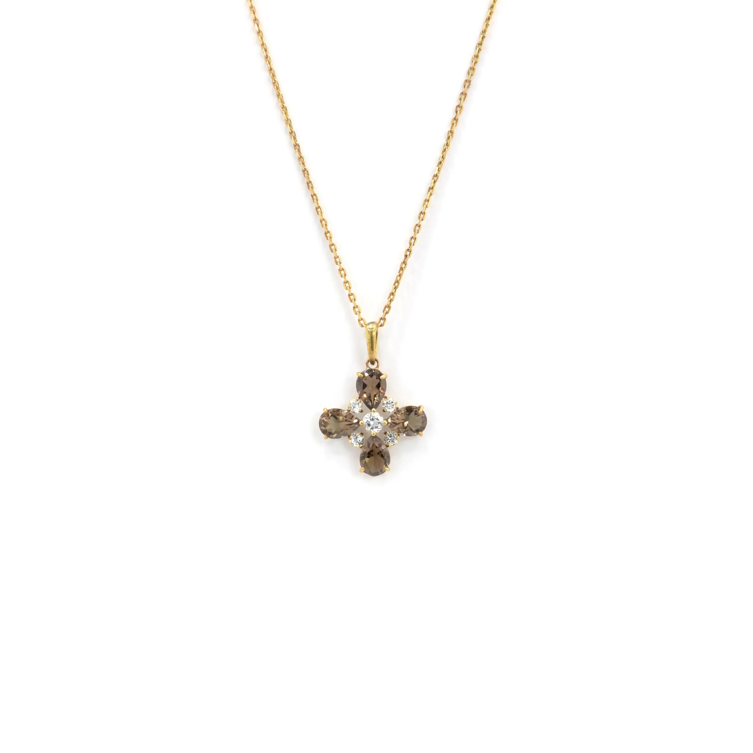 Natural Smoky Quartz Dainty Four Clover Necklace