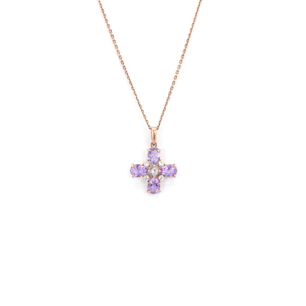 Natural Amethyst Dainty Four Clover Necklace