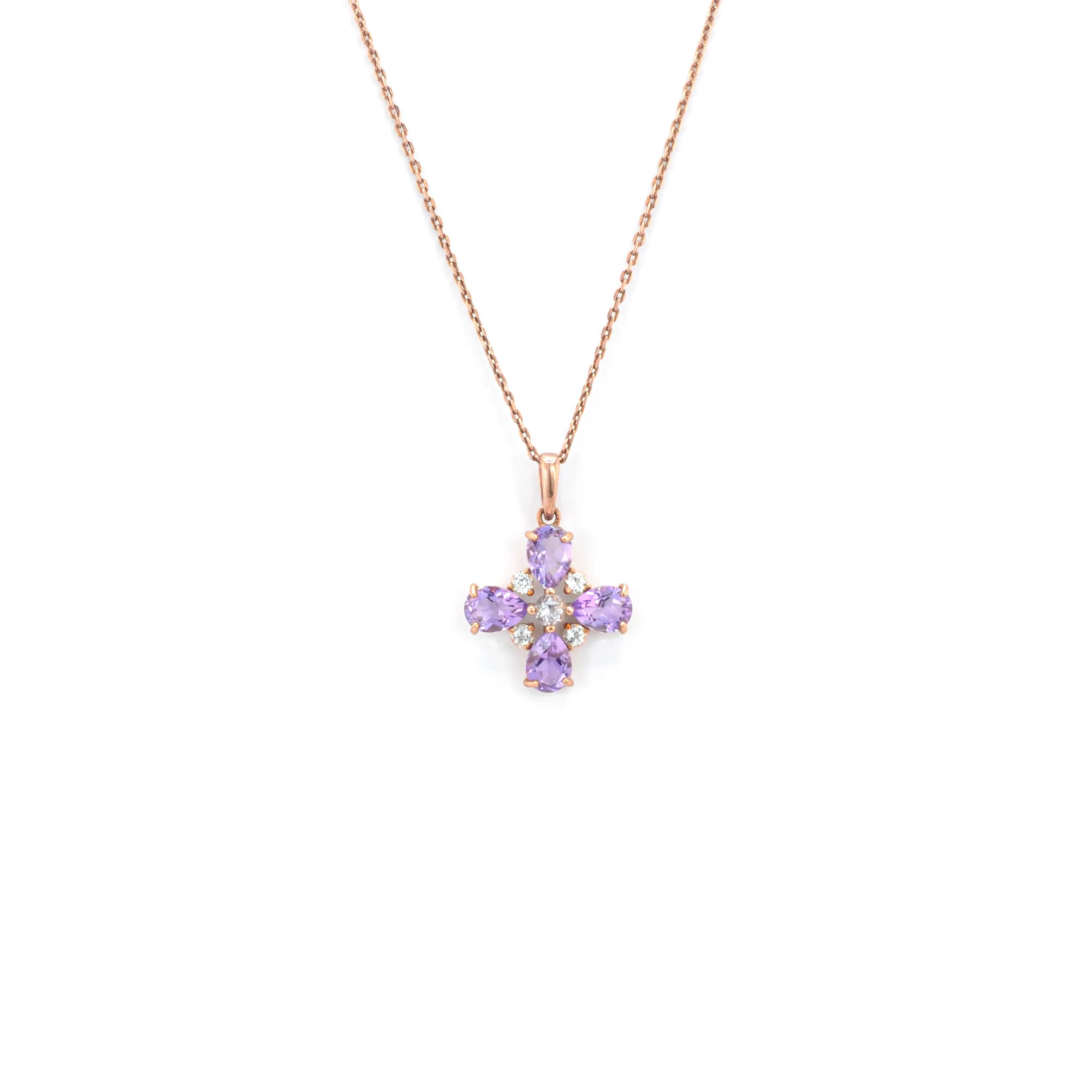 Natural Amethyst Dainty Four Clover Necklace
