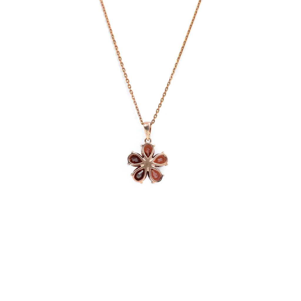 Natural Garnet Floral Pendant Necklace Silver