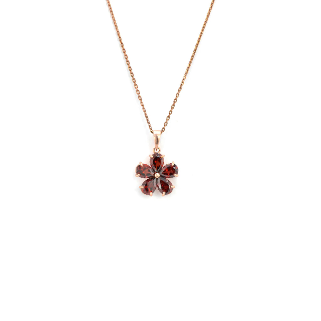 Natural Garnet Floral Pendant Necklace Silver
