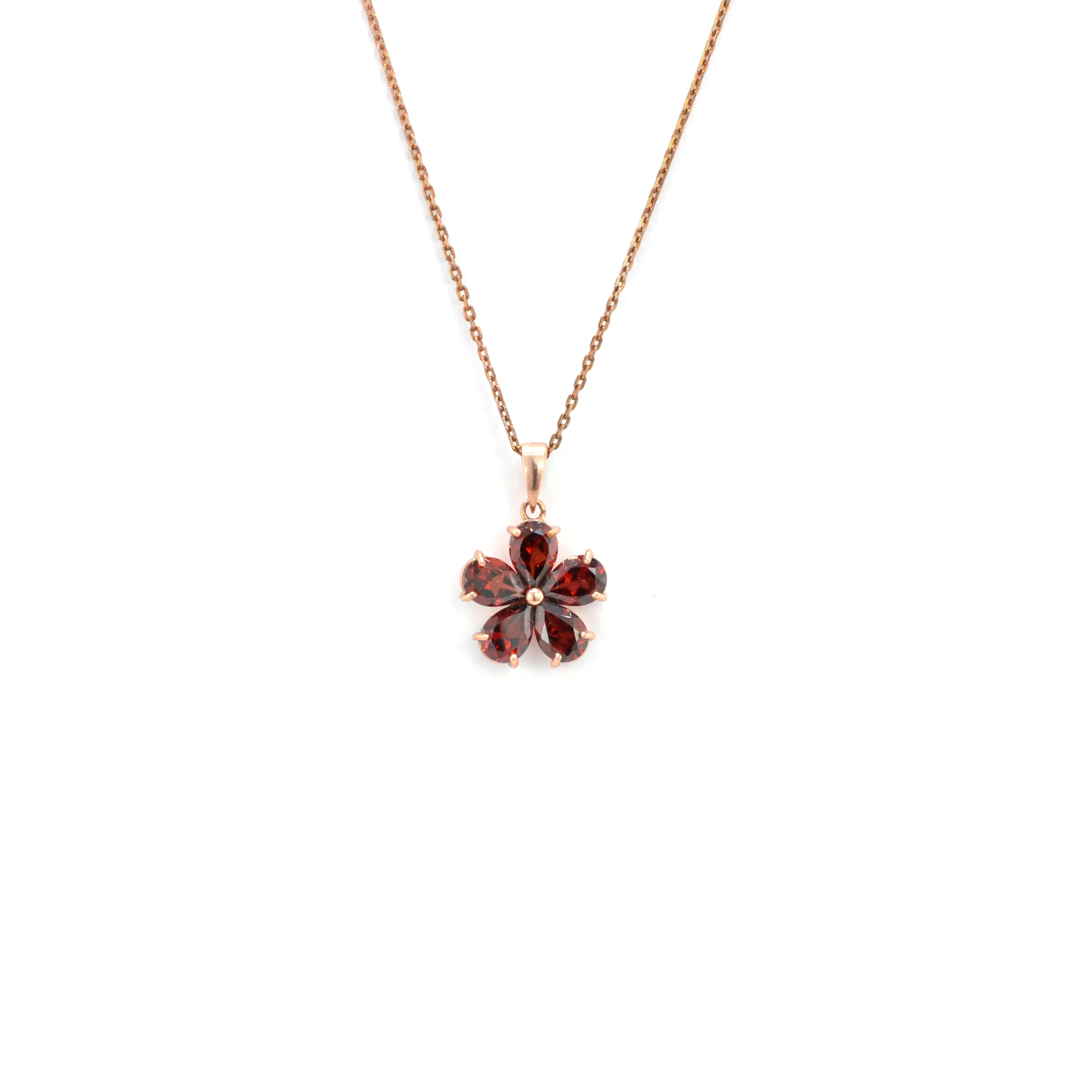 Natural Garnet Floral Pendant Necklace Silver