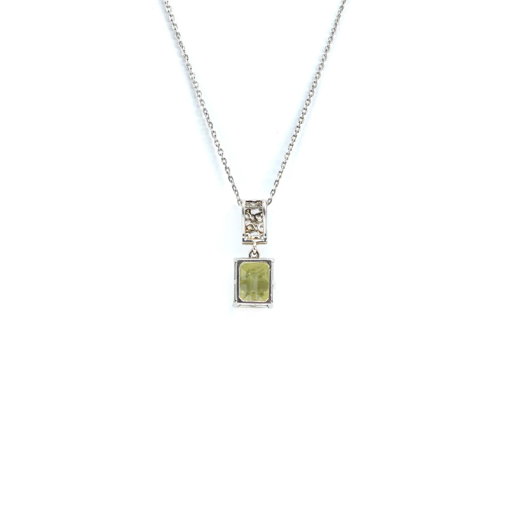 Emerald Cut Lemon Quartz Pendant Necklace