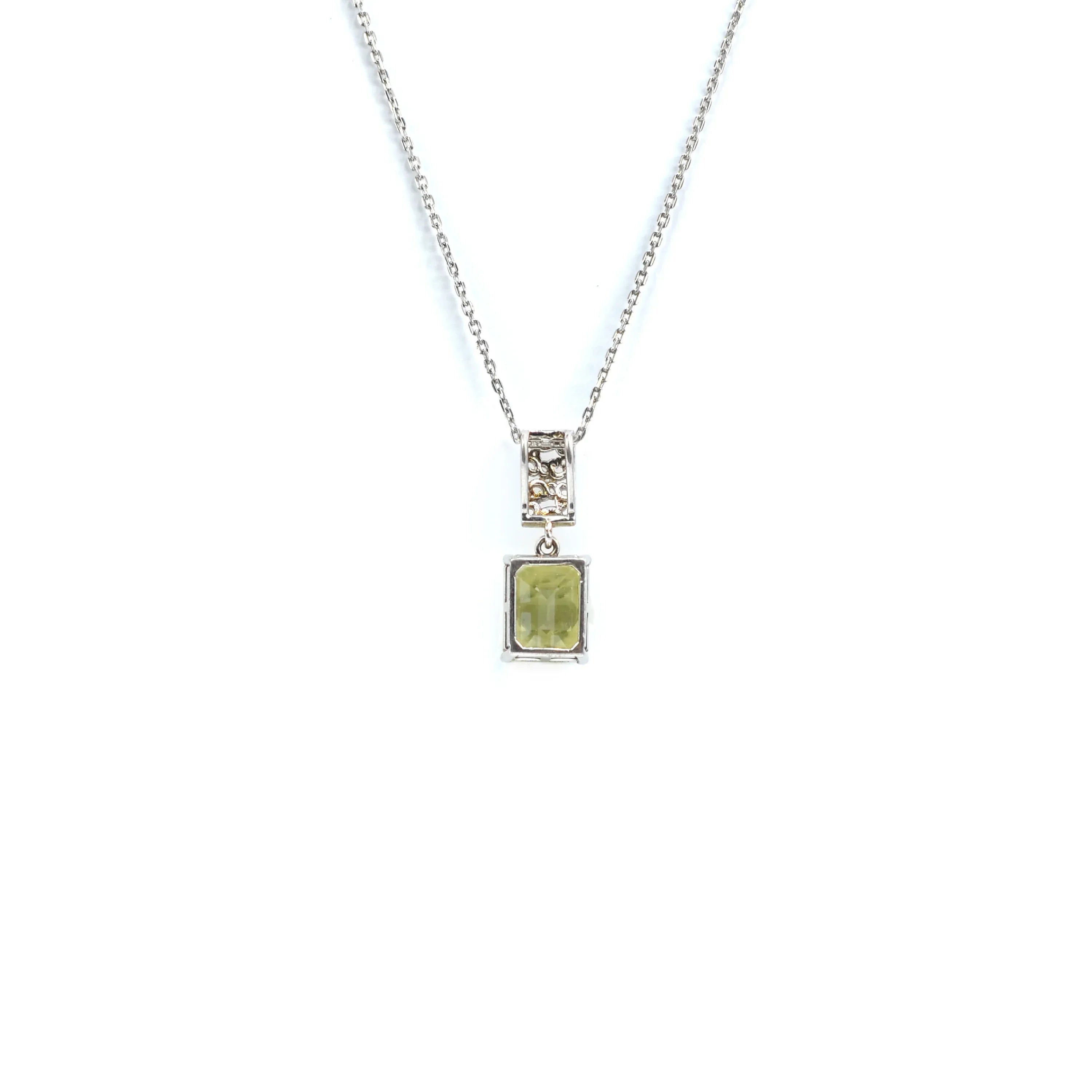 Emerald Cut Lemon Quartz Pendant Necklace