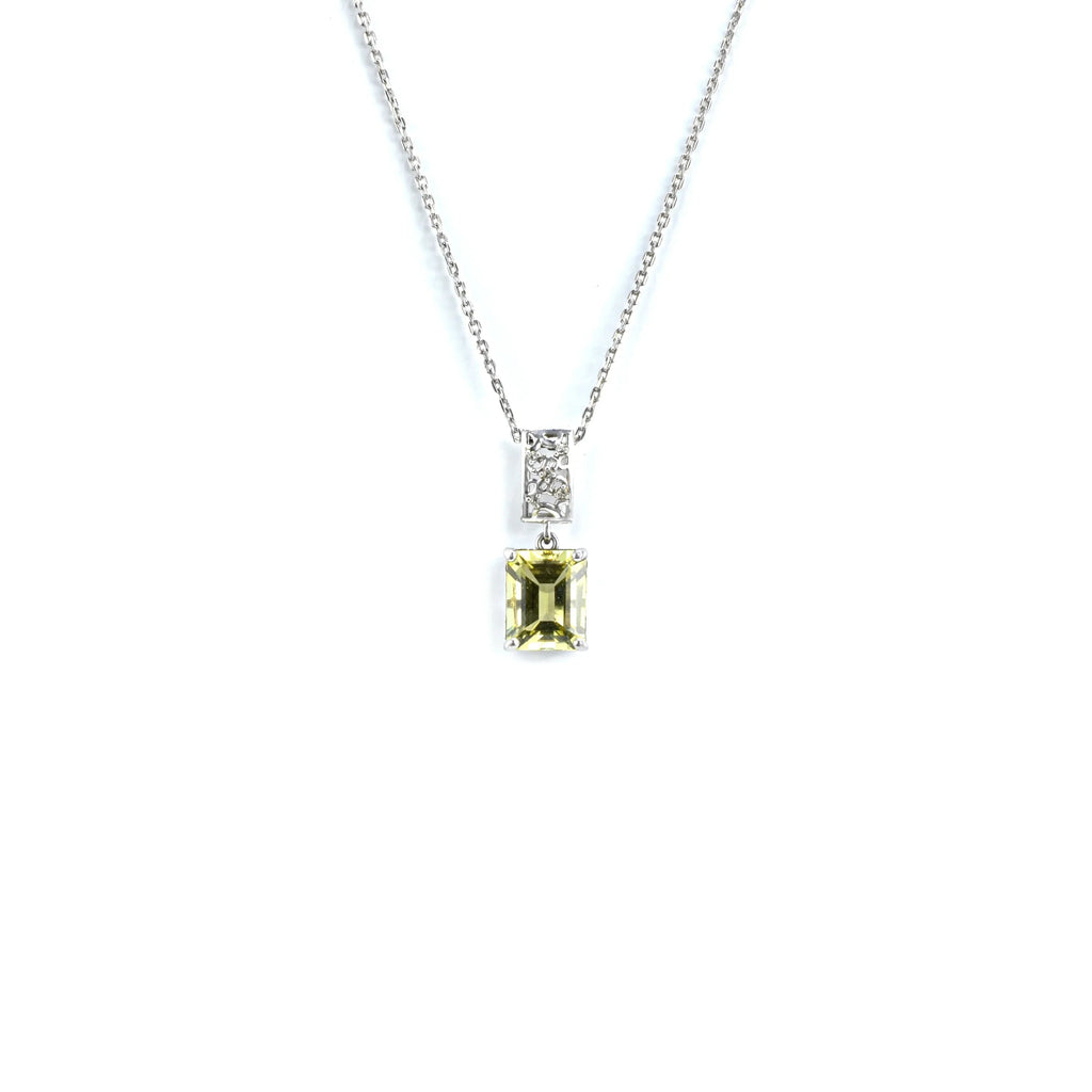 Emerald Cut Lemon Quartz Pendant Necklace