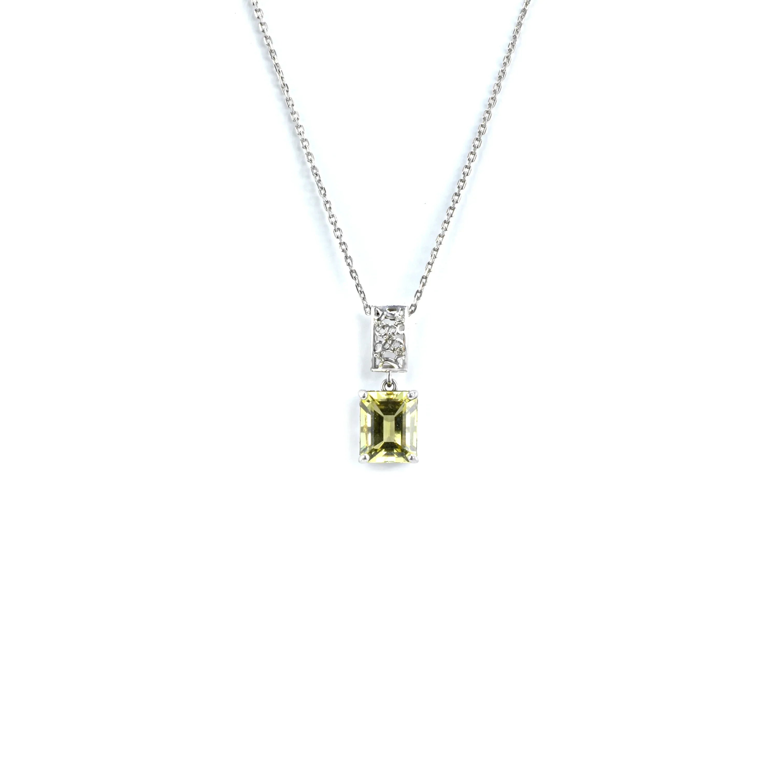 Emerald Cut Lemon Quartz Pendant Necklace