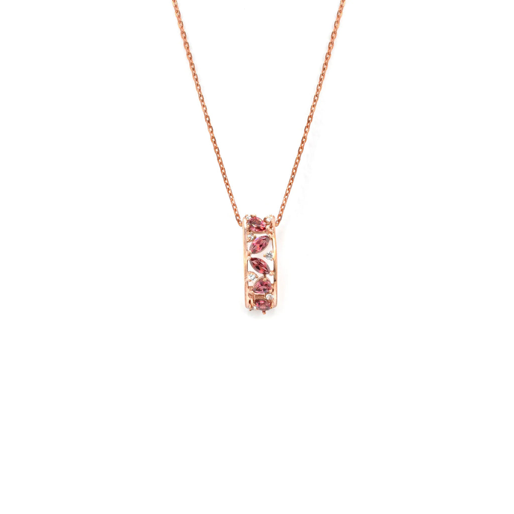 Natural Garnet Vertical Drop Pendant Necklace