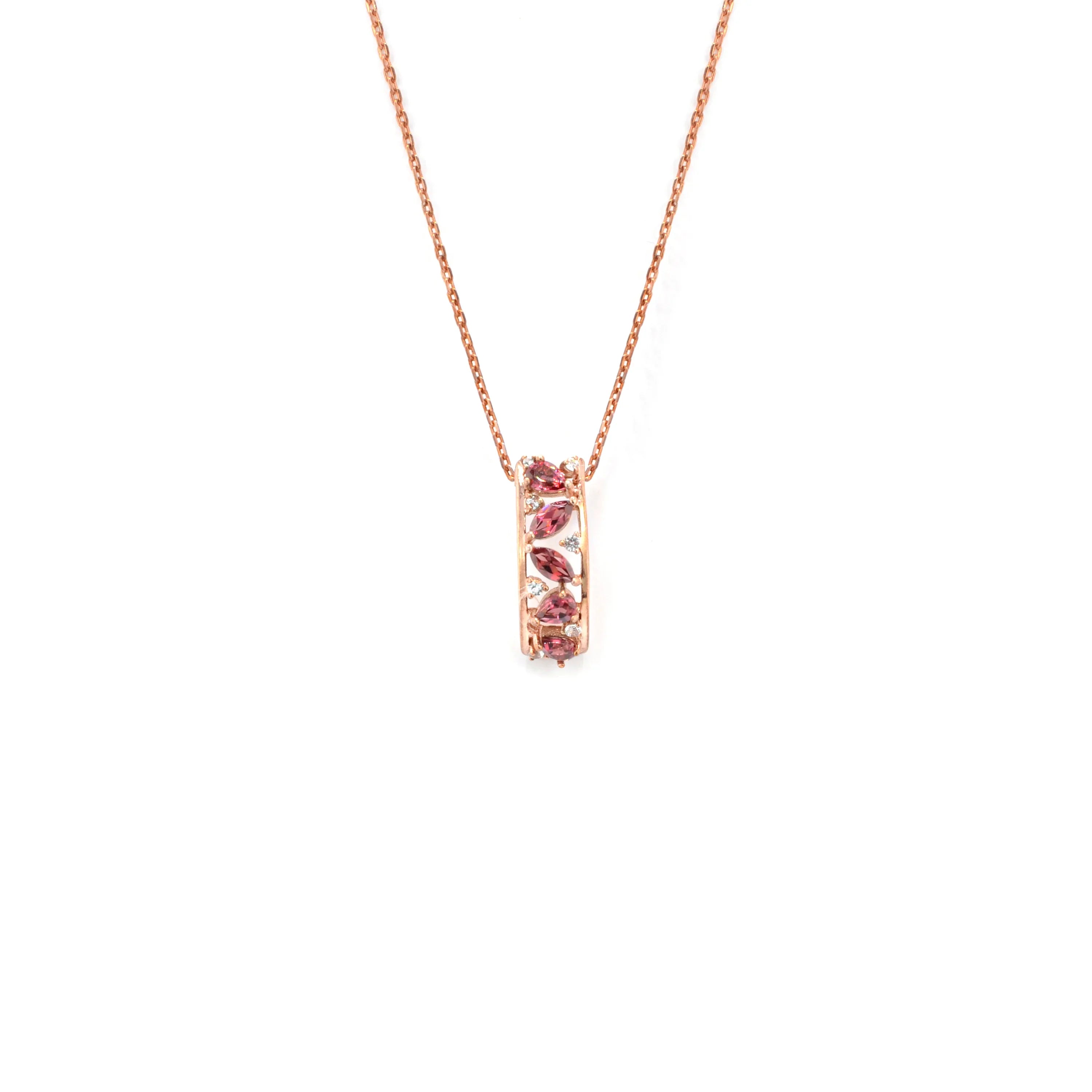 Natural Garnet Vertical Drop Pendant Necklace