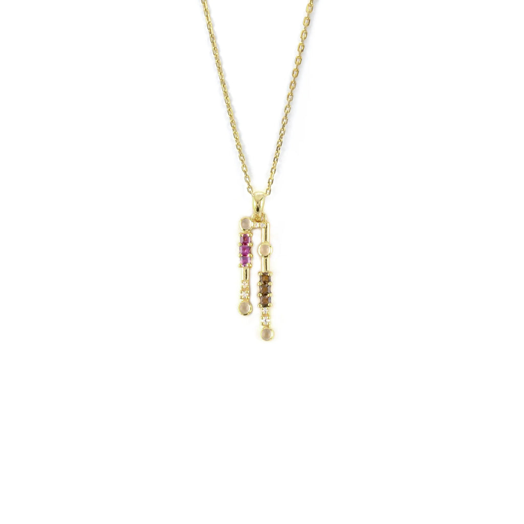 Natural Multistone Bar Drop Necklace Silver