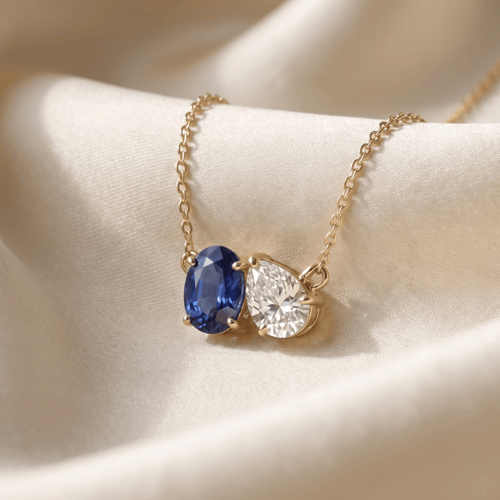 2.95 Cttw Oval Emerald, Ruby, Sapphire and Lab Diamond 14K Yellow Gold Toi et Moi Pendant Necklace