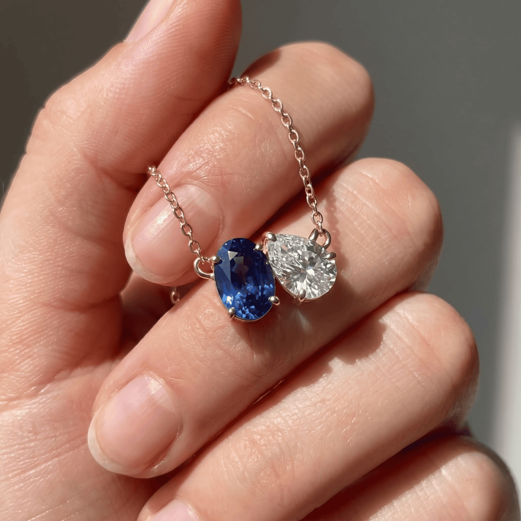 2.95 Cttw Oval Emerald, Ruby, Sapphire and Lab Diamond 14K Yellow Gold Toi et Moi Pendant Necklace