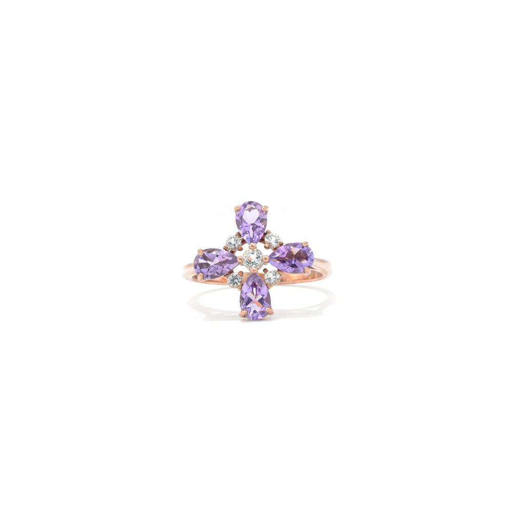 Natural Amethyst Four Leaf Clover Ring