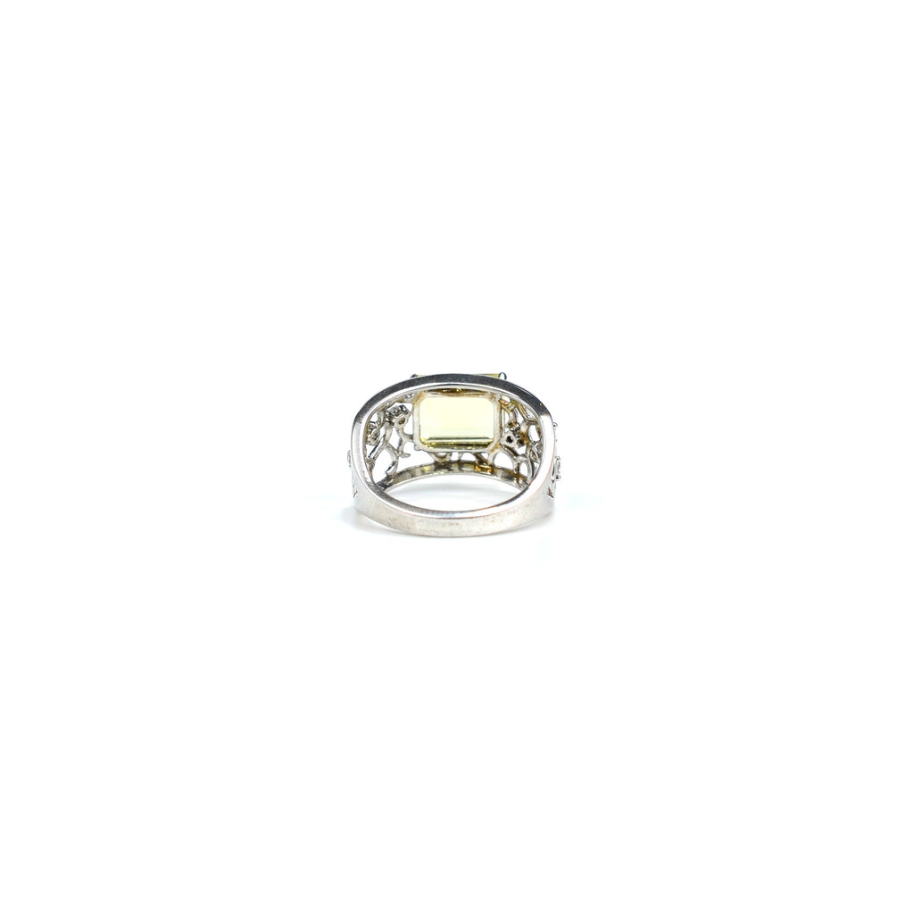 Emerald Cut Lemon Quartz Silver Filigree Ring