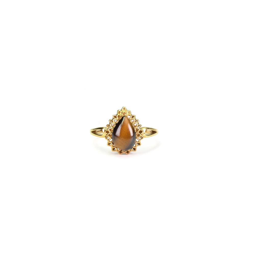 Golden Tigers Eye Pear Shaped Silver Ring