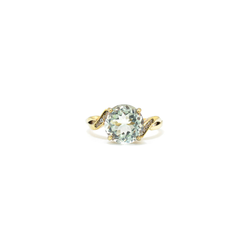 Natural Round Green Amethyst Silver Ring