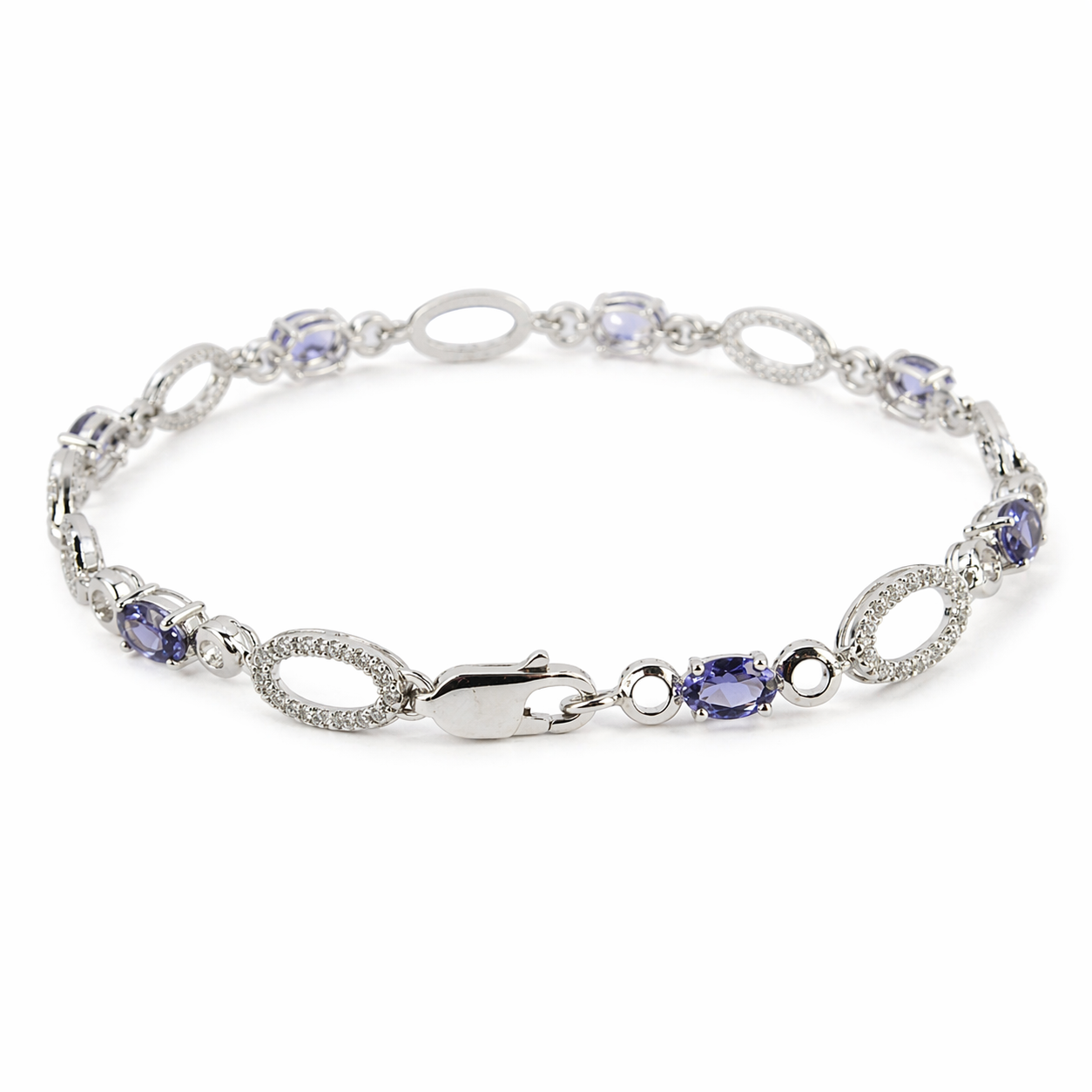 Natural Oval Blue Iolite 8-inch Link Bracelet Silver