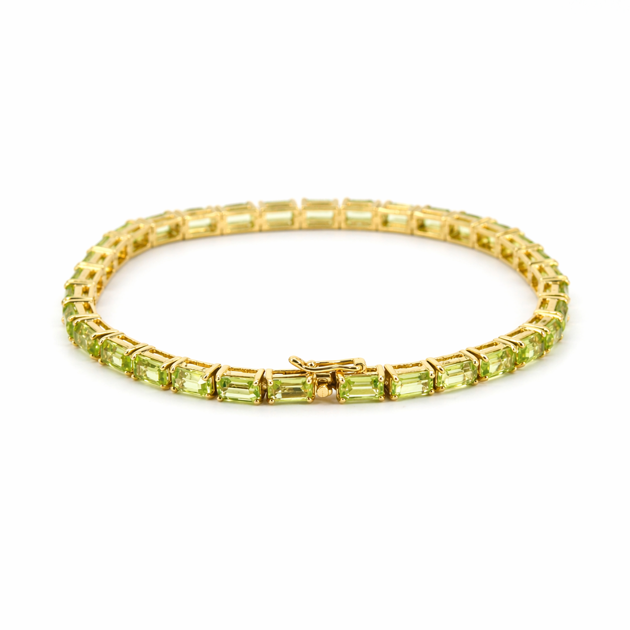 Natural Emerald Cut Green Peridot Silver Tennis Bracelet 7 inch