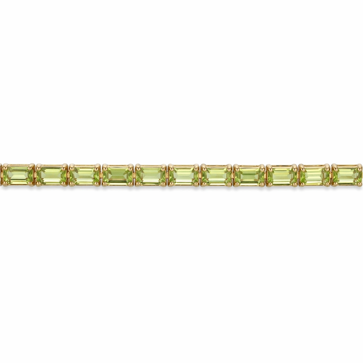 Natural Emerald Cut Green Peridot Silver Tennis Bracelet 7 inch