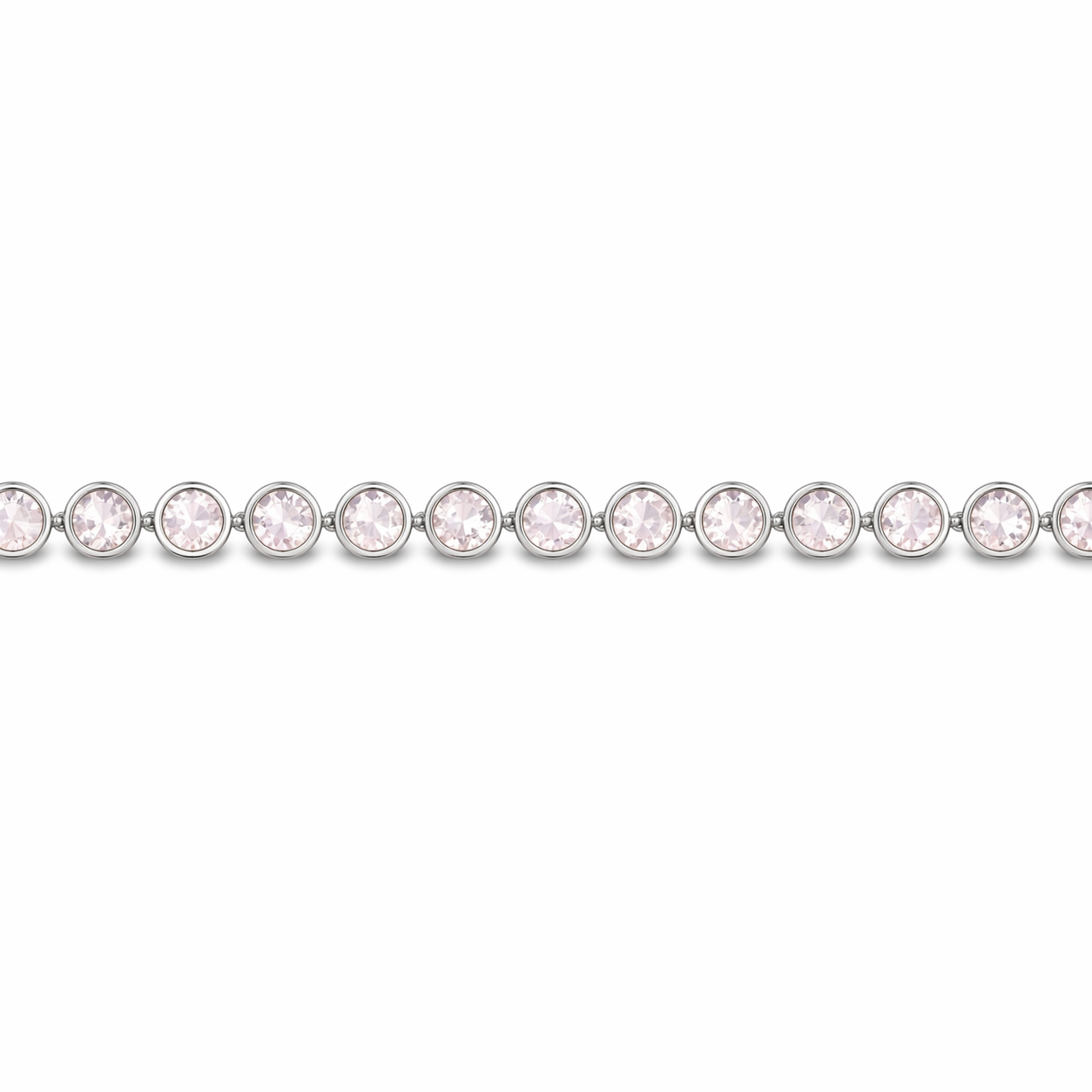 Natural Round Rose Quartz Bezel Tennis Silver Bracelet 7.5 inches