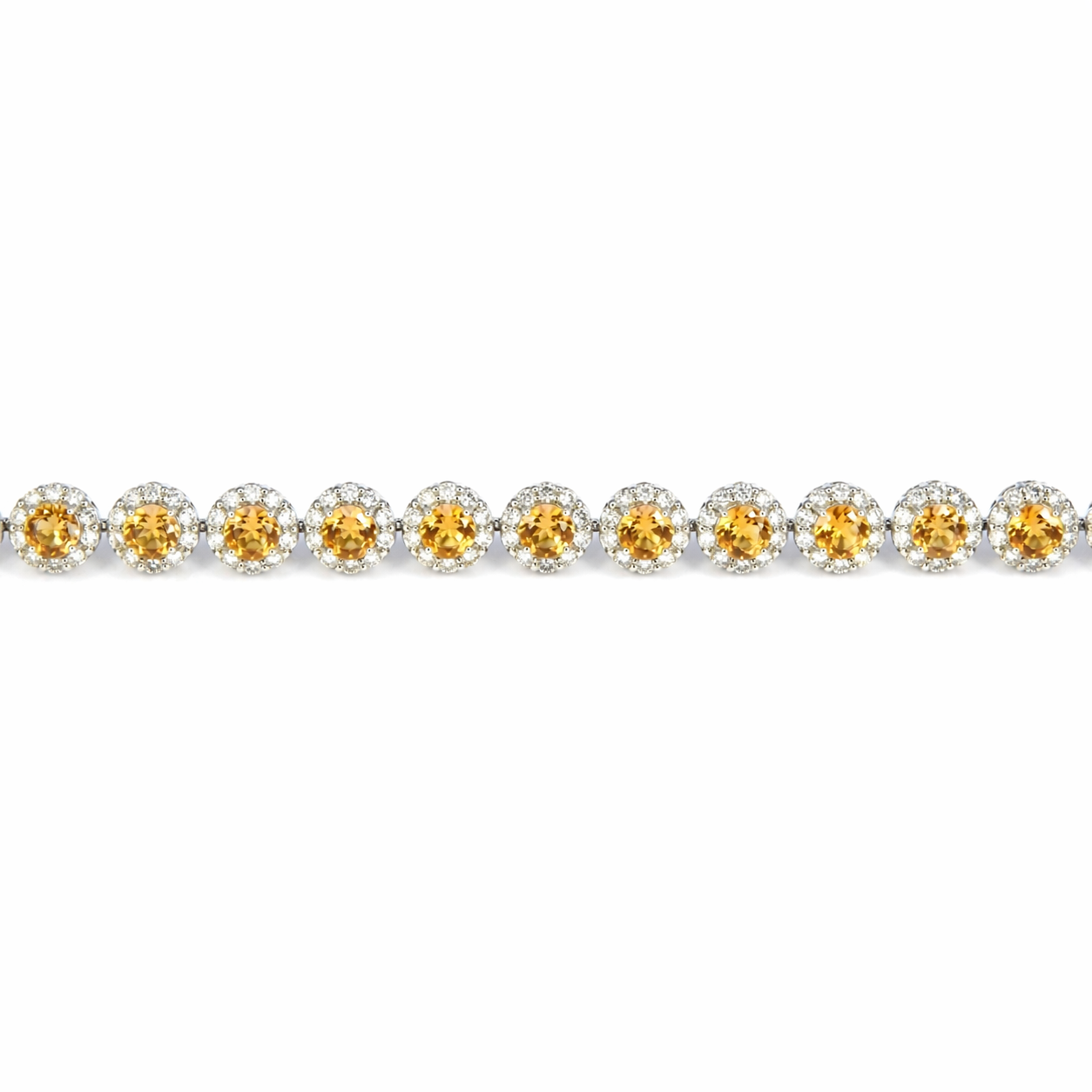 Natural Round Yellow Citrine Silver 8-inch Halo Bracelet