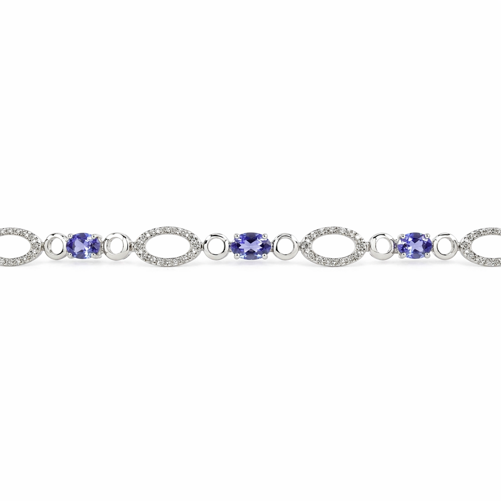 Natural Oval Blue Iolite 8-inch Link Bracelet Silver