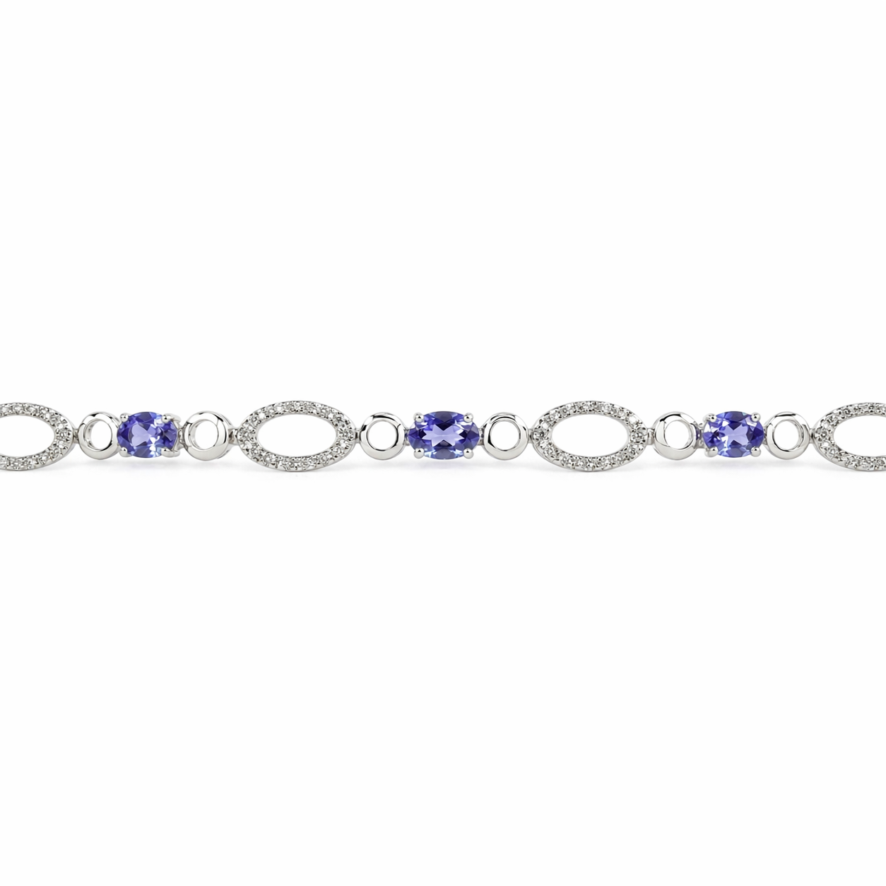 Natural Oval Blue Iolite 8-inch Link Bracelet Silver