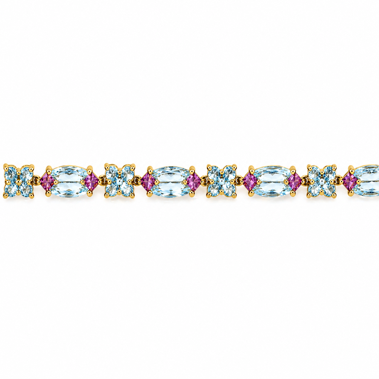 Natural Marquise Cut Blue Topaz Cluster Silver Link Bracelet 7 inches