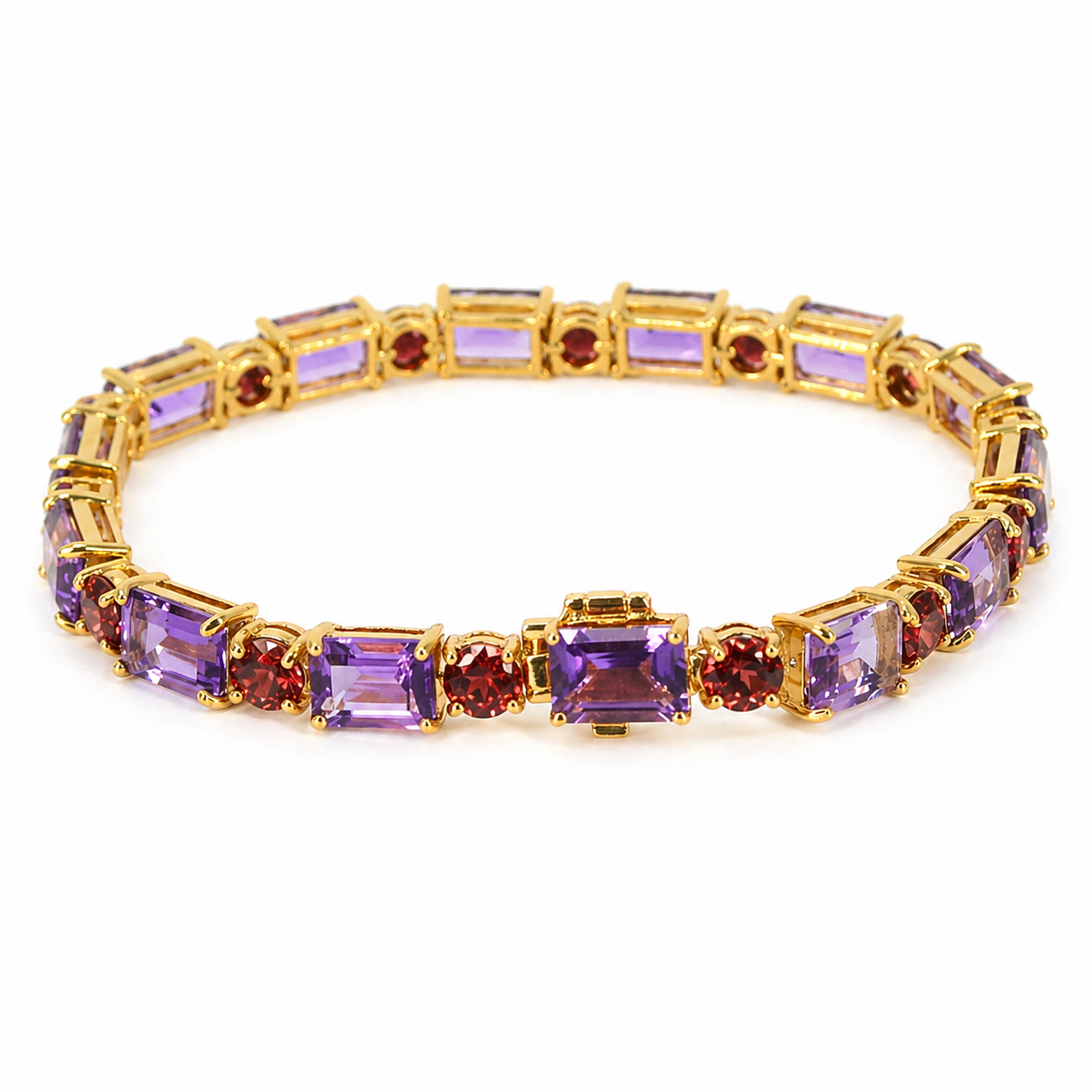 Natural Octagon Cut Amethyst Gold Over Silver Tennis Bracelet 6.5 inches