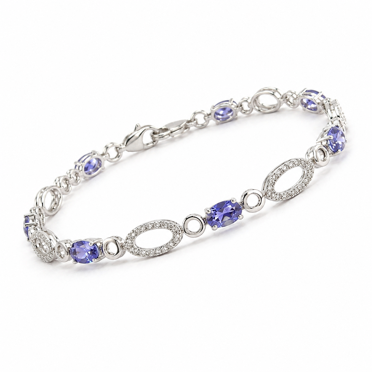 Natural Oval Blue Iolite 8-inch Link Bracelet Silver