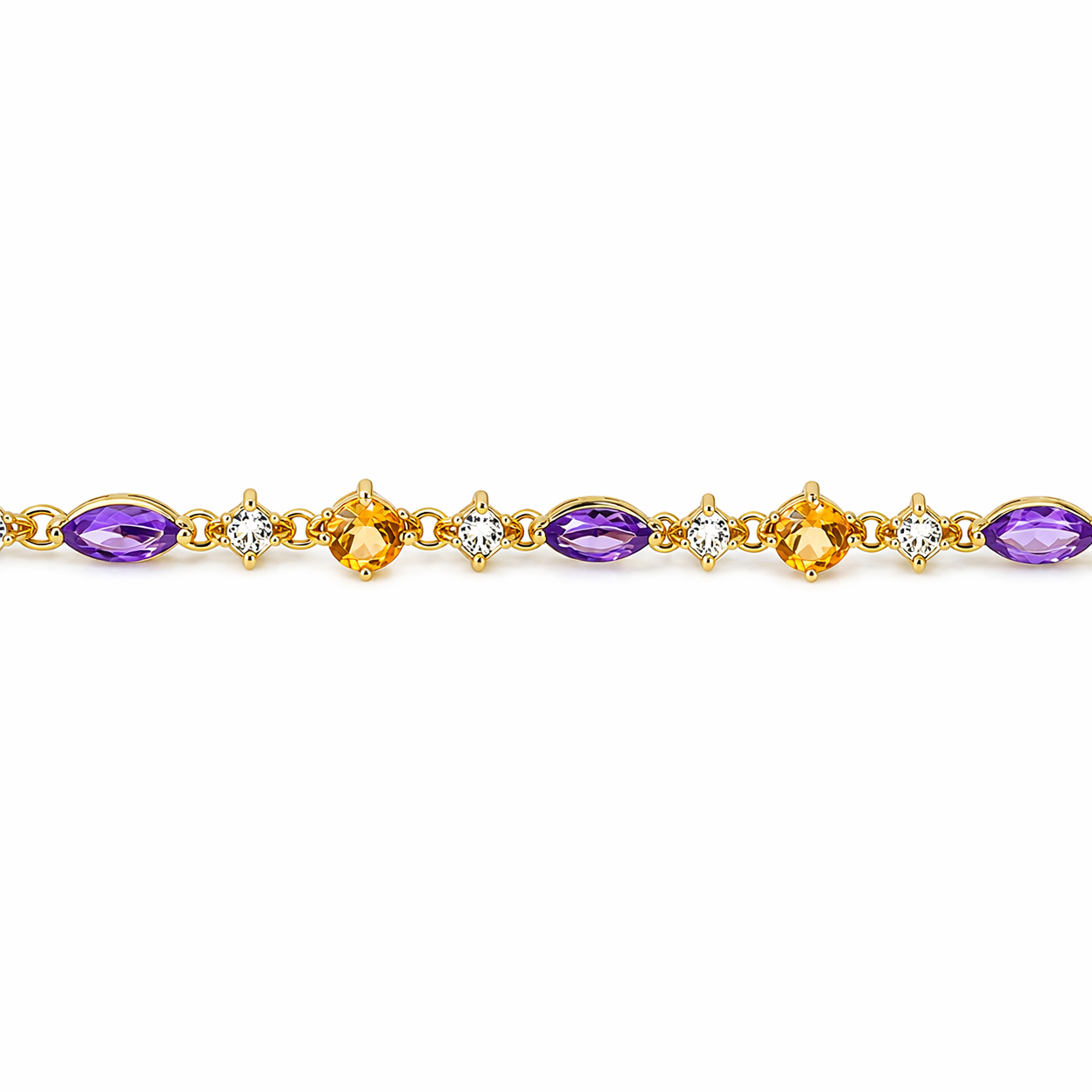 Natural Multi Gemstone Yellow Gold Over Silver Link Bracelet 8inches