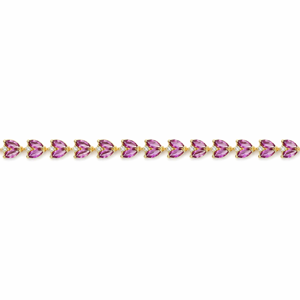 Natural Rhodolite Garnet Yellow Gold Over Silver Leaf Bracelet 7 inches