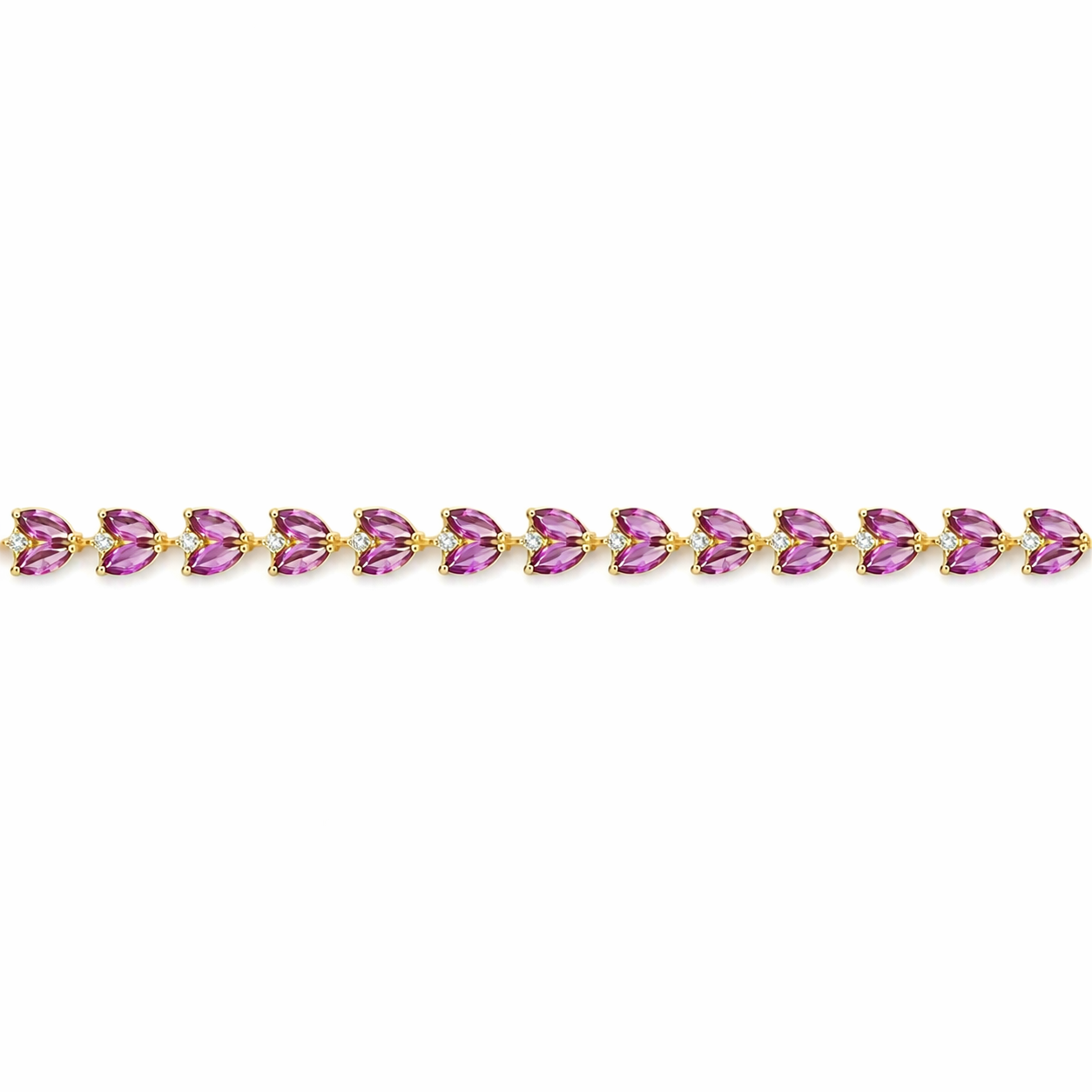 Natural Rhodolite Garnet Yellow Gold Over Silver Leaf Bracelet 7 inches