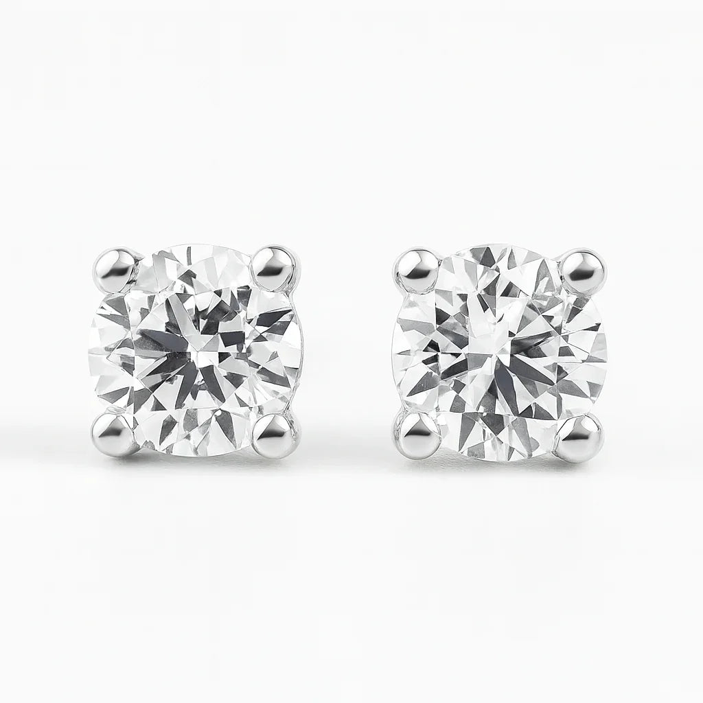 IGI Certified Round Lab Grown Diamond Solitaire Stud Earrings White Gold - Fine Diamond