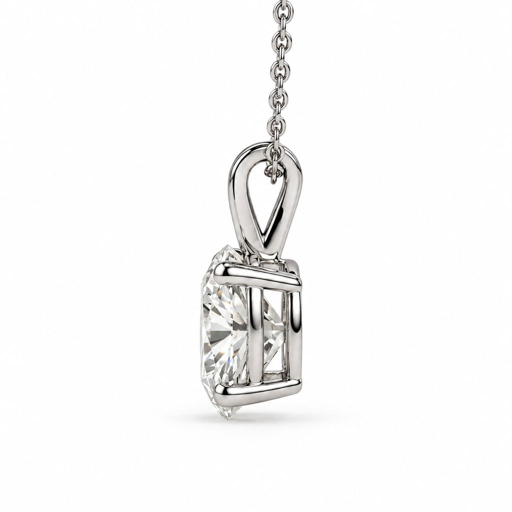 IGI Certified Oval Lab Grown Diamond Rhodium Over Silver Solitaire Necklace