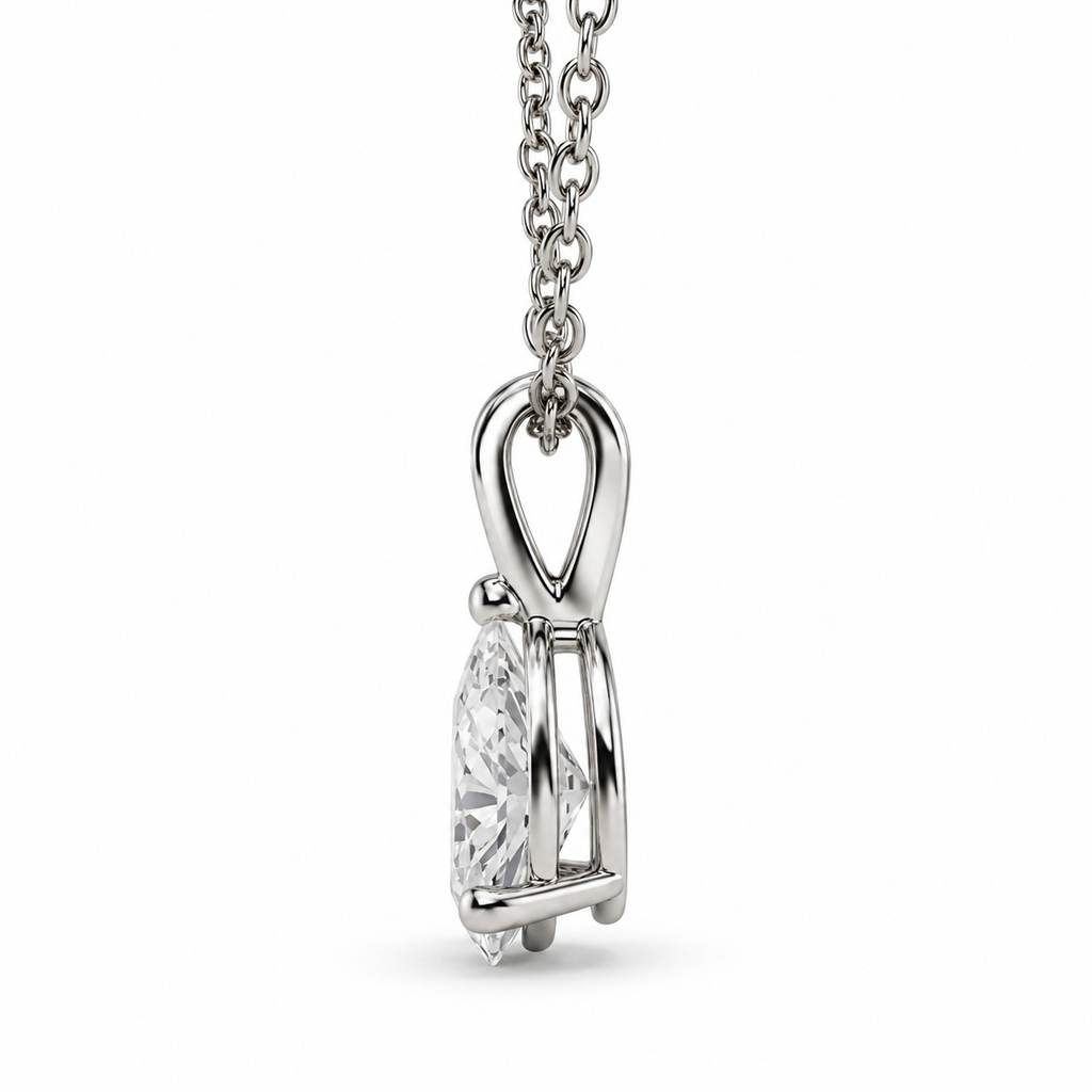 IGI Certified Pear Lab Grown Diamond Rhodium Over Silver Solitaire Necklace