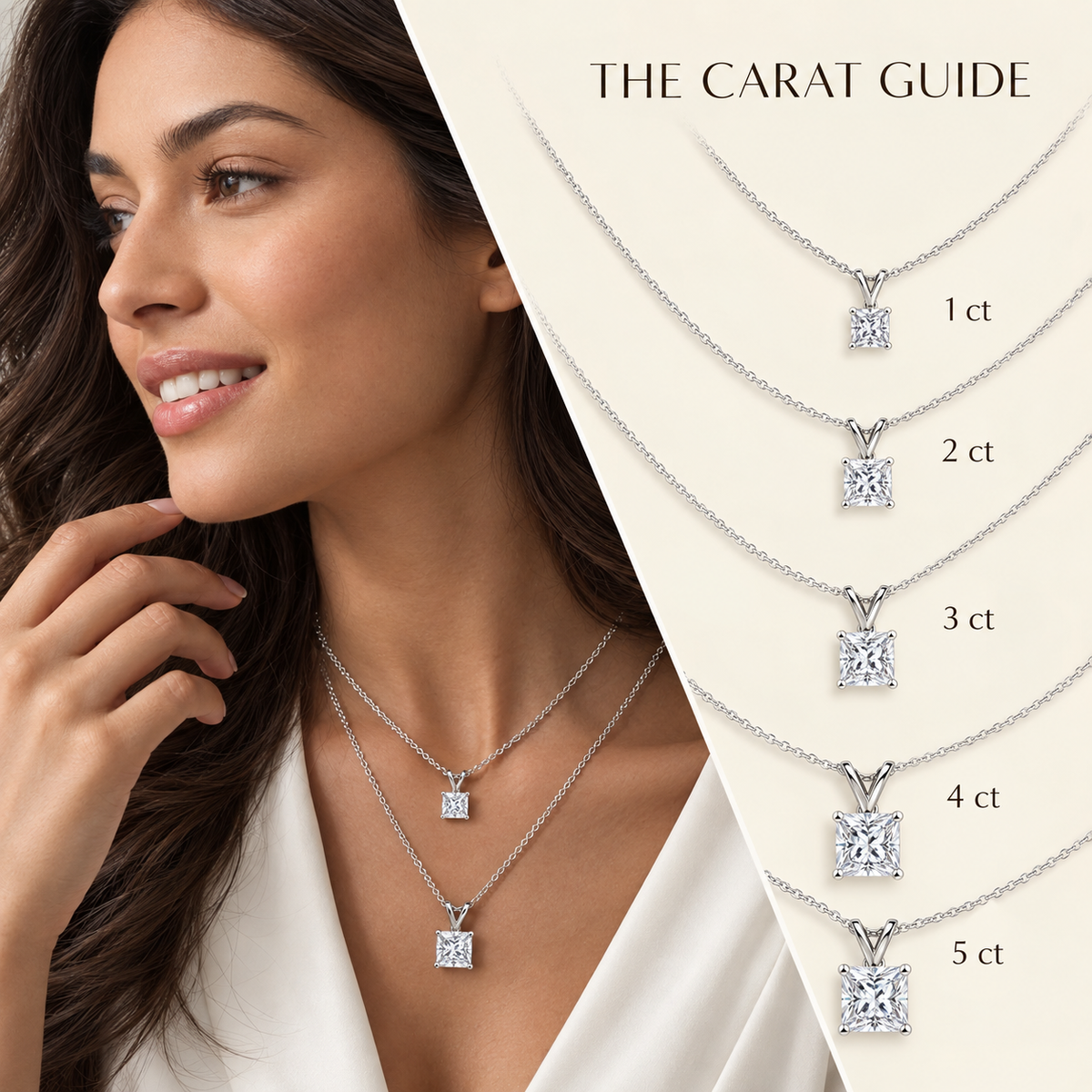 IGI Certified Princess Cut Lab Grown Diamond Rhodium Over Silver Square Solitaire Necklace