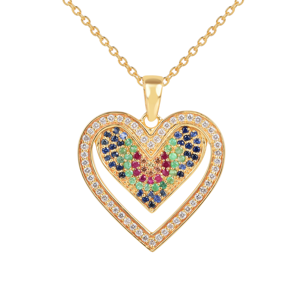 22k Gold Vermeil Diamond and Multi-Gemstone Heart Necklace