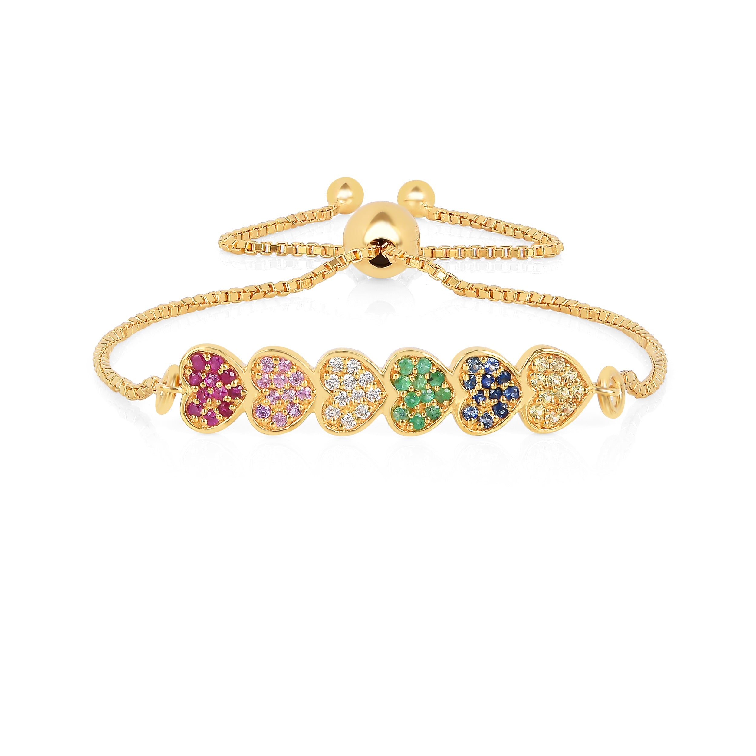 22k Gold Vermeil Diamond and Multi-Gemstone Heart Bolo Bracelet