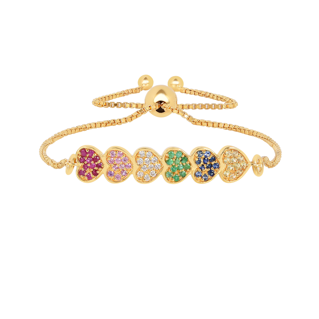 22k Gold Vermeil Diamond and Multi-Gemstone Heart Bolo Bracelet